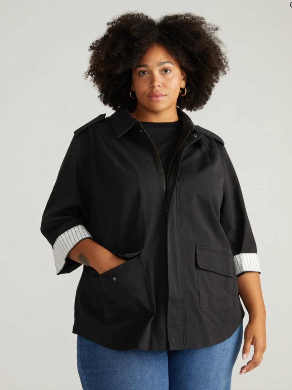 UNIVERSAL STANDARD Upstate Stretch Cotton Blend Twill Manor Jacket Black S / 16